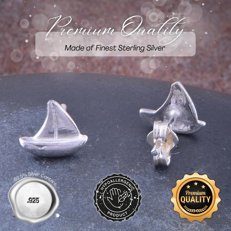 925 Sterling Silver Ladies Nautical Sailboat Stud Earrings Sail Boat