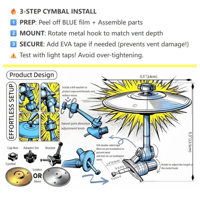 Car Cymbal Air Vent Mini Drum Crash Cymbal For Car