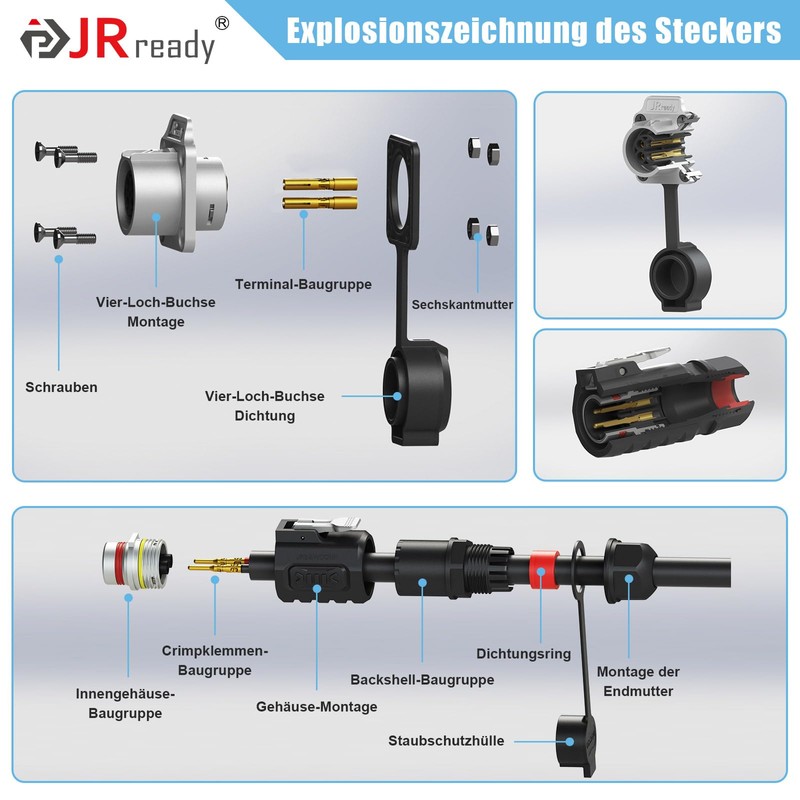 JRready JRSSWCONN23B01 IP68 Industrial Waterproof Connector, 2 Pin, CP-20 Circular
