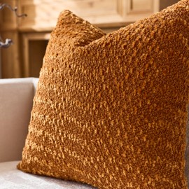 Decorative Throw Pillow Covers 18x18 Inch Set of 2 Farmhouse Square Chenille Textured Couch Cover for Chair Sofa Bedroom Living Room Home Decor (Caramel, 18" x 18" (Pack of 2))