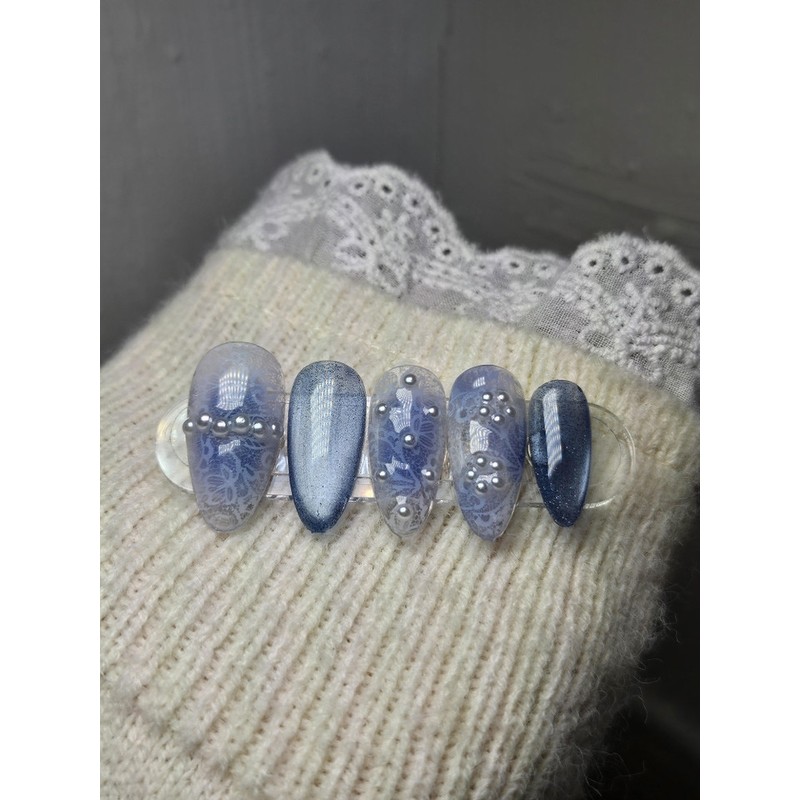 hello.Blue Veil [Handmade Nail Tips] - Almond / hello.블루베일[수제네일팁] -
