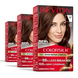 Revlon ColorSilk with Bond Repair Complex, Permanent Hair Color, 100% Gray Coverage, Ammonia Free Hair Dye, Vegan Keratin, 37 Dark Golden Brown (Pack of 3)