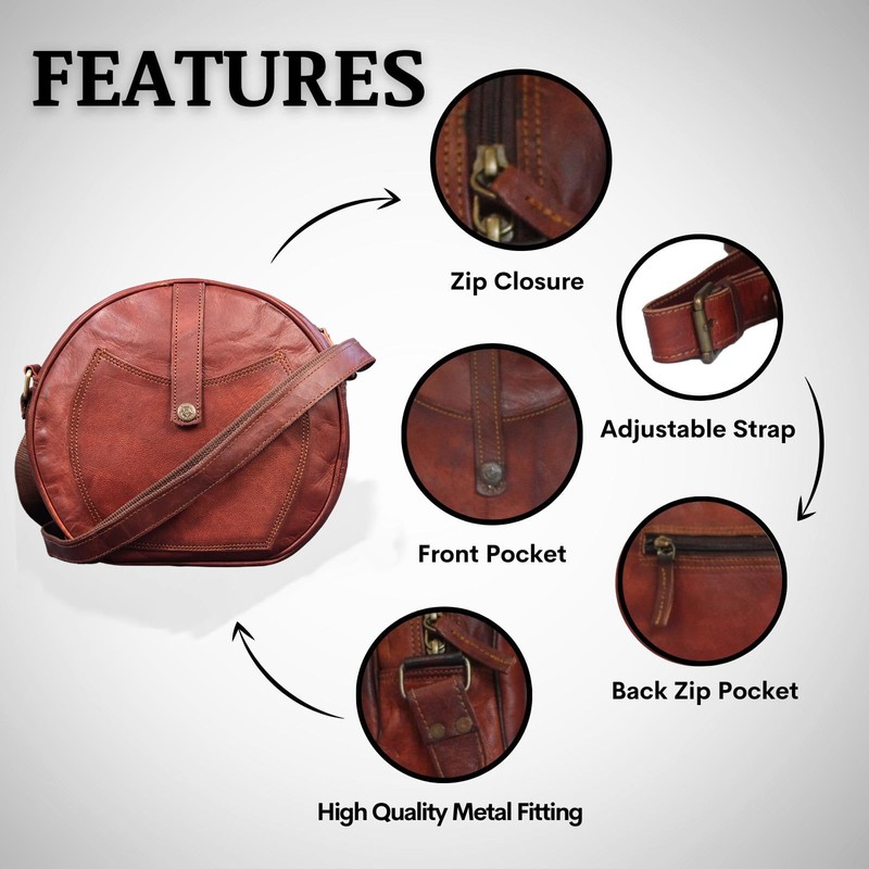 Madosh, Women's Genuine Leather Crossbody Semi-Circle Shape Purse Round Shoulder