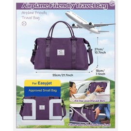 Travel Duffle Sports Gym Tote Bag for Women, Carry on Luggage for Airplanes, Lightweight Weekender Overnight Shoulder Bag Waterproof Beach Hospital Bag, 2f-Dark Purple