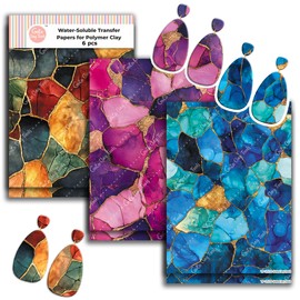 GOTO CLAY TOOLS Alcohol Ink Style Clay Transfer Paper – 6 Pcs, Transfer Paper for Polymer Clay, Ink Art Polymer Clay Transfer Sheet for Jewelry Making