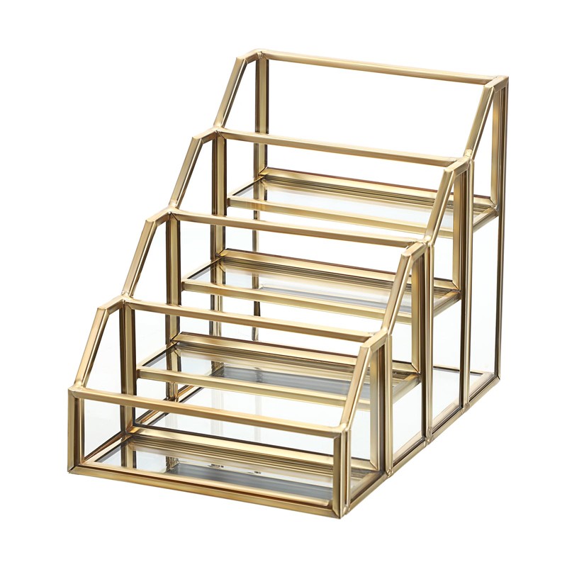 Hipiwe 4 Slots Glass Business Card Holder for Desktop, Gold