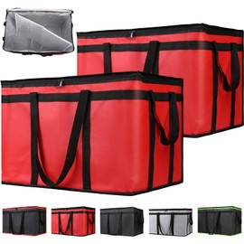 CIVJET 2-Pack Insulated Food Delivery Bag with Hard Bottom, XXX-Large Insulated Reusable Grocery Cooler/Hot Bags, Tote Bag for Shopping/Travel/Doordash, Red