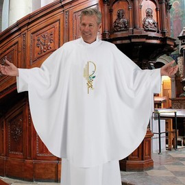 Eucharistic Chasuble with Embroidered Chi Rho, Grapes, and Wheat,100% Polyester with Matching Stole, 46 Inches