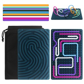 Sensory Activity Board, Double Sided Silicone Fidget Toy for Kids 3+ & Adults, Autism Sensory Calming Toys for Stress, Anxiety, ADHD, Silent Busy Board with Portable Travel Bag & 21 Strings-Dark Green