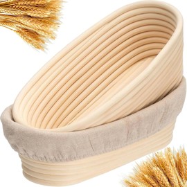 2Pcs Cesta de Fermentación de Pan, Cuencos Ovalados de 10 Pulgadas para Fermentación de Masa con Revestimiento, Perfectos para Hornear Pan de Masa Madre de Manera Profesional y Casera
