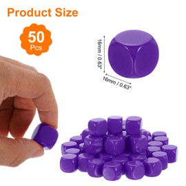 sourcing map 50 Pcs Acrylic Blank Dice Six Sided, 1.6cm/0.63inch Rounded Corners Blank Purple Dice Cube with Smoothed Surface for DIY Craft Board Game, Purple