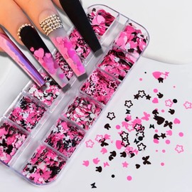Heart Nail Glitter Sequins 3D Holographic Heart Nail Art Flakes 12 Grids Laser Valentine's Day Heart Nails Decals Stickers Heart Flakes Glitter for Women Acrylic Nails Decorations DIY Crafts