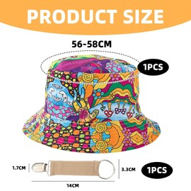 YSJCHEBS 1 x Colourful Printed Bucket Hat, 1 x Hat Clip, Reversible Sun Hat, Breathable and Comfortable Sun Hat, Graffiti Sun Hat, Party Decoration Hat, multicoloured