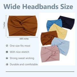 AKTVSHOW 7'' Wide Headbands for Women, Womens Fashion Turban Headband Thick Fabric Soft Hairband Elastic Twisted Head Scarves Thread Ribbed Knotted Hair Accessories