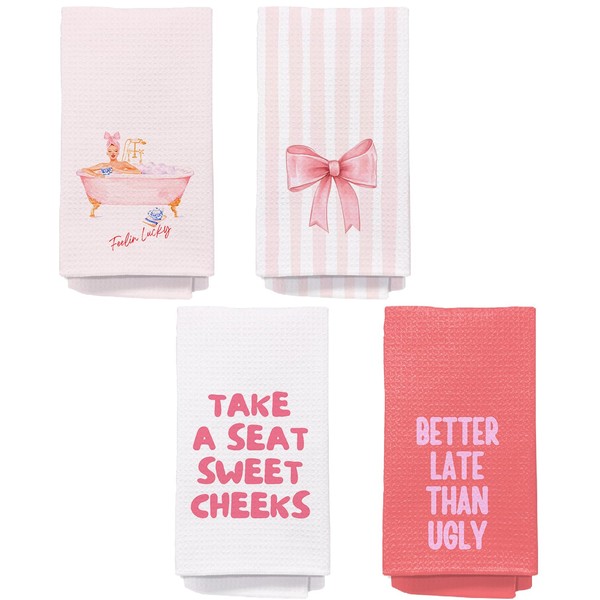 Yomisex Coquette Pink Bow Bathroom Hand Towels Set of 4,