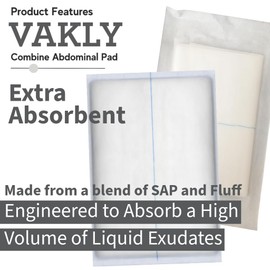 Vakly Extra Absorbent ABD Combine Abdominal Pads 5x9 Inches Ultra High Absorbency Sterile Individually Wrapped 5''x9'' First Aid Non-Adherent Post-Op Gauze - Heavy-Draining, Trauma Wound Dressing (50)