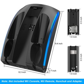 KEKUCULL Game Organizer Station for Wii Remote Charger, Charging Dock Station for Controller, Wii Stand with 2 Pcs Rechargeable Battery for Wii Console Nunchuk Game Accessories Kit Storage