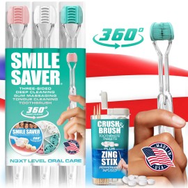 SMILE SAVER 360° * BRACES BRUSH * 3-Sided Toothbrush * 3PK + Toothpaste Tablets