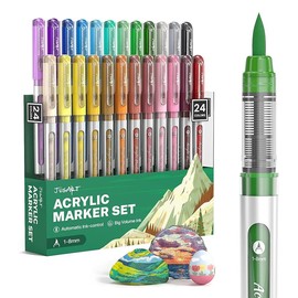 [JusArt] 30/24/18 Colors Acrylic Paint Markers Brush Tip, Water Based Paint Pens, Waterproof Flexible Tip Acrylic Markers for Rock Painting, Wood, Fabric, Egg, Pen, Markers, Acrylic Markers, Springtok:_24 Colors