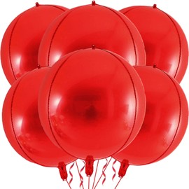 6 Pack 22 Inch 4D Red Balloons Big Round Foil Balloons Red Metallic Balloons for Wedding Birthday Bridal Shower Baby Shower Decorations Party Supplies