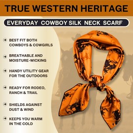 Helder Creek Co Wild Rag Silk Scarf 36'', Western Cowboy Bandana Square Silky Wild Rags,Mustard & Black Bronco Tribal Scarves for Men & Women