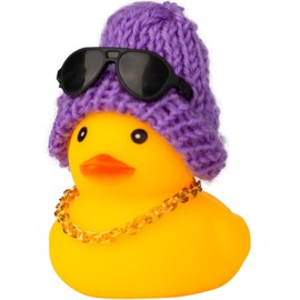 MuMyer Car Rubber Duck,Yellow Duck Car Dashboard Decorations Accessories with Mini Beanie Hat Necklace and Sunglasses(W3)