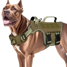 Dog Harness for Large Dogs Heavy Duty, No Pull Tactical Dog Harness with Molle System, Easy On and Off Service Dog Vest, Breathable Padded, Adjustable Reflective Pet Vest for Walking Hiking Training