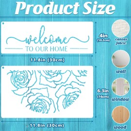 Ktxaby 17 Pcs Welcome Stencils for Painting on Wood,Family Doormat Reusable Welcome Letters Templates for Wood Sign,Half Round Plastic Stencils Set for Home Decor Door Mats Sign Wall DIY Crafts