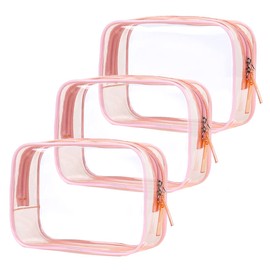 TSA Approved Clear Toiletry Bag, VASCHY 3 Pack Clear Makeup Bag Water Resistant Cosmetic Bag, Airline Carry on Travel Bag for Men and Women, Transparent Wash Bag, Pink
