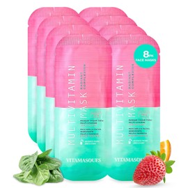 Vitamasques Mascarilla Multivitamínica, Paquete De 8 - Hidratante Y Nutritiva Para Piel Radiante, Aporta Vitaminas B, C Y E                           