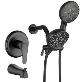 Tub and Shower Faucet Set Complete Dual Shower Head and Handheld 2 in 1 Combo Set Shower System with Tub Spout Tub and Shower Trim Kit Matte Black 88056B