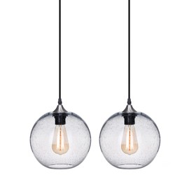 ARIAMOTION Pendant Lighting Kitchen Island Modern Rustic Glass Hanging Lights Globe Clear Seeded Bubble Light Fixtures Bedroom Bathroom Office Brushed Nickel 8.7 Inch Diam 2 Pack