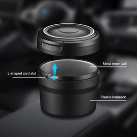 Surakey Car Ashtray, Portable Ashtray for Car, Mini Car Trash Can, LED Light Multifunction Smokeless Ash Tray with Cover Lid, Auto Car Ashtray Holder Windproof for Home Outdoor Grey