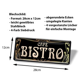 Tin Sign Cafe Bistro - Sign in Art Nouveau Style - Metal Sign Decorative Bistrot - Gift for Coffee Connoisseurs - Decorative Sign for Kitchen, Coffee Shop, Pub, Restaurant, Cafeteria, Coffee House -