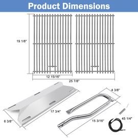 Criditpid Grill Replacement Parts for Jenn Air 720-0336, 7200336, 720-0511 3 Burner Gas Grills, Cooking Grates, Heat Plates Tent, Burners and Igniters kit for Jennair Grill Replacement Parts 720-0336.