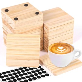 26 Pack Unfinished Wood Coasters, 4 Inch Square Blank Wooden Coasters Crafts Coasters with Non-Slip Silicon Dots for DIY Architectural Models Drawing Painting Wood Engraving
