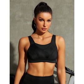 WingsLove Women's Sports Bra High Impact Bounce Adjustable Control Workout Bra Non Padded Wirefree Running Bra(Black,34G)