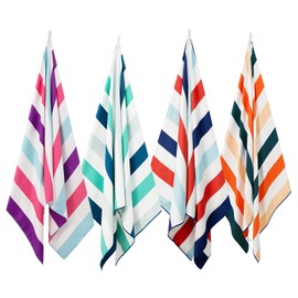 Exclusivo Mezcla 4 Pack Large Quick Dry Beach Towels, Microfiber Sand Free Cabana Stripe Pool Bath Swim Towel with Bag, Lightweight and Thin (Multi, 30x60 Inches)
