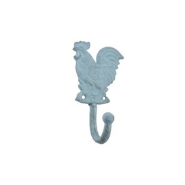HANDCRAFTED NAUTICAL DÉCOR Rustic Light Blue Cast Iron Rooster Hook 7"