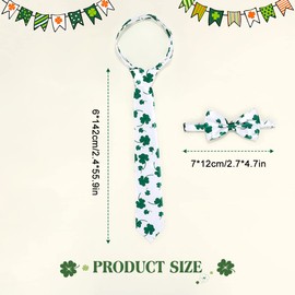 Shamrock Necktie Set St Patricks Adjustable Neck Ties and Bowtie Party Irish Pre-tied Clover Bowties for Men and Women