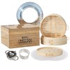 2 Tier Bamboo Steamer- 10" Baskets With Handle, Silicone Liner,