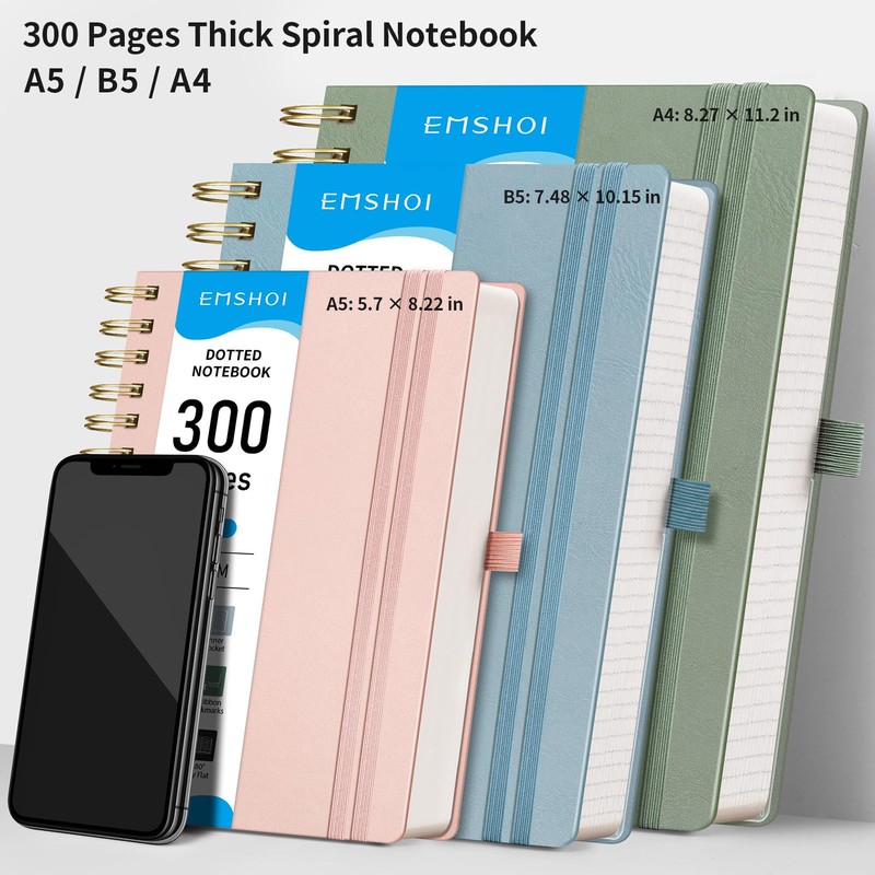 EMSHOI A5 Graph Paper Notebook, Spiral Notepad 150 Sheets/300 Pages,