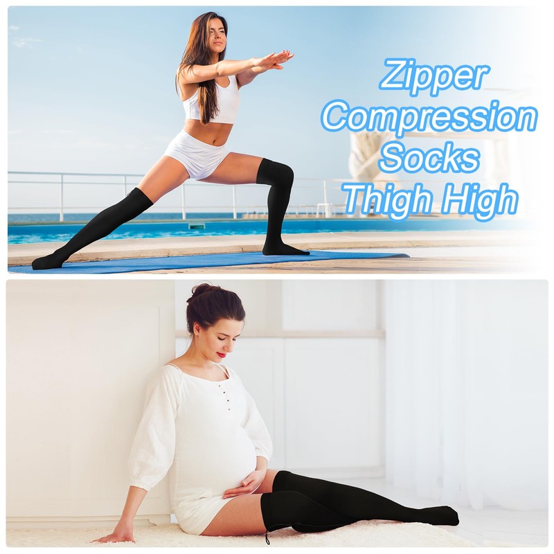 Sosation Thigh High Zipper Compression Socks 20-30 mmHg Zipper Compression