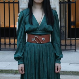 FASHIONGEN - Darlene Women's Elastic Cowhide Leather Belt, Camel