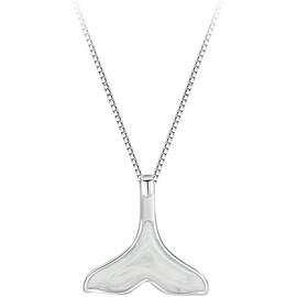 minakeda Gold Whale Tail Necklace for Women, Gold Mermaid Fish Tail Pendant with White Shell Women Jewelry Gift, 18 inches (Silver1)
