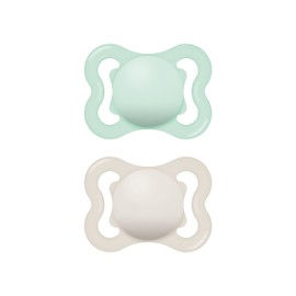 MAM Air Dummy Set of 2, Size 2-6 Months, Natural Rubber Teat, Organic Round, with Dummy Box, Green