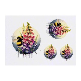 4 x 'Bumblebee & Foxglove' Temporary Tattoos - Water Resistant, Skin-Safe, Non-Toxic Transfers, Mixed Sizes (TO00073918)