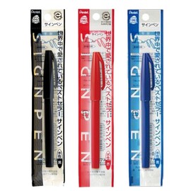 【黒赤青3色 各1本 計3本セット】ぺんてる サインペン 水性ペン XS520-AD XS520-BD XS520-CD + オリジナルロゴ入りシールつき