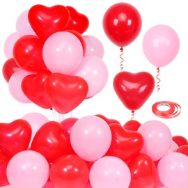 60Pcs Pink and Red Heart Shaped Balloons, Red Valentine's Day Balloons Set with Ribbon, for Wedding, valentines decorations, Marriage Proposal Props