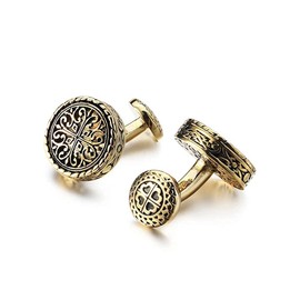 Classic Men's Stainless Steel Cufflinks Gold Silver 19.5mm Antique Circle Design Suit Business Present, Stainless Steel, No